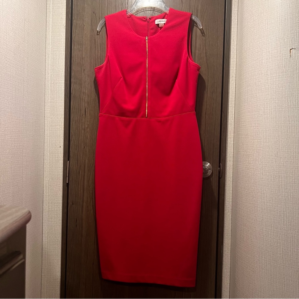 Calvin Klein Bright Pink Zip Front Sheath Dress Size 10